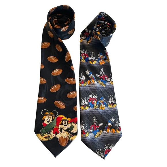 Lot Of 2 Vintage Mickey Mouse Unlimited Disney Neck Ties Football Goofy Donald - Picture 1 of 5